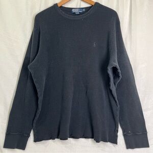 Polo Ralph Lauren Shirt Mens Black Crewneck Waffle Knit Long Sleeve Thermal 2XL